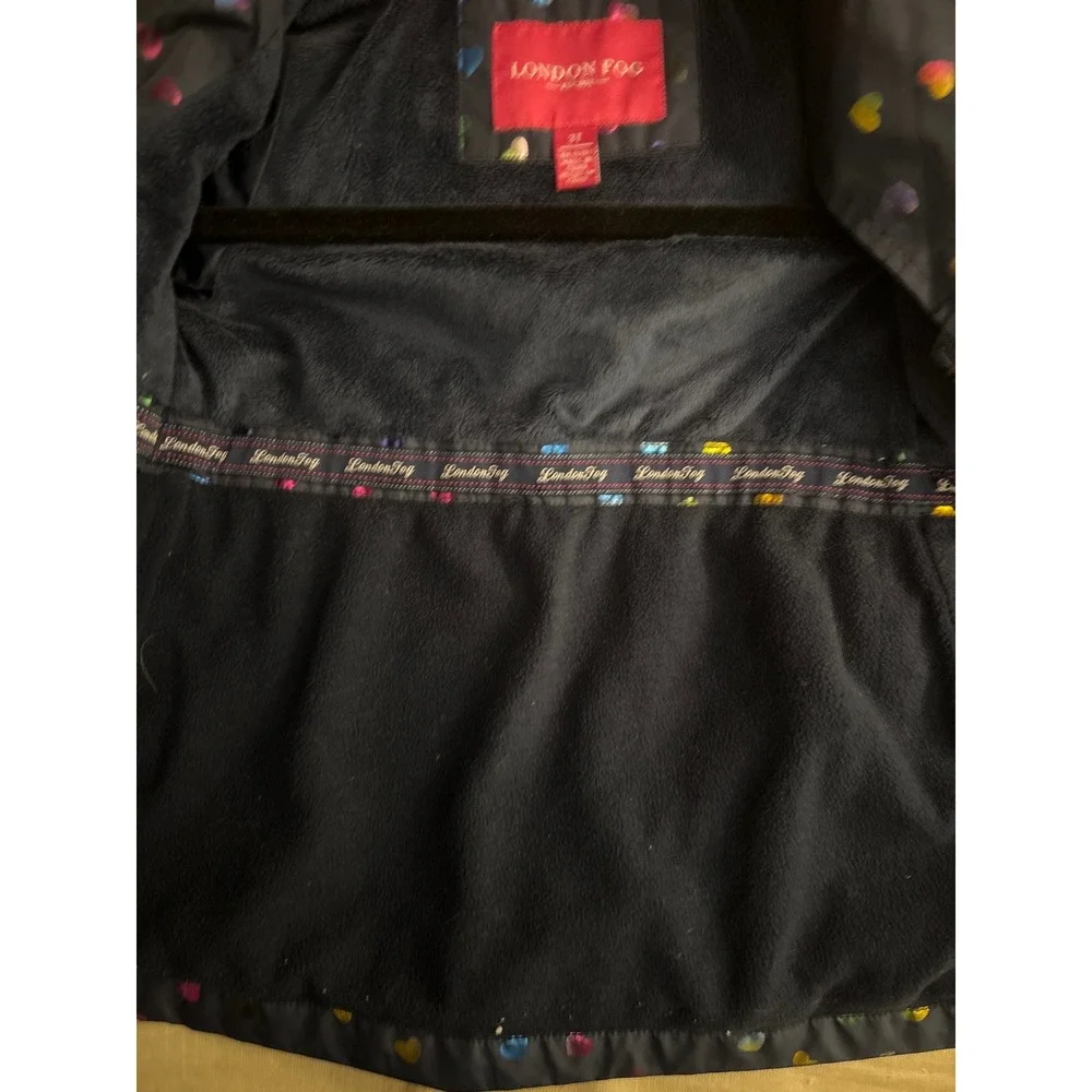 London Fog Kids Girls 3T Navy Blue Rainbow Heart Hooded Raincoat Jacket